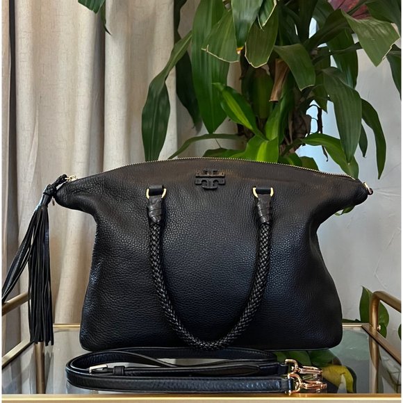 ♦️♦️ AUTHENTIC TORY BURCH BLACK MCGRAW DOME HANDBAG ♦️ - Picture 2 of 16